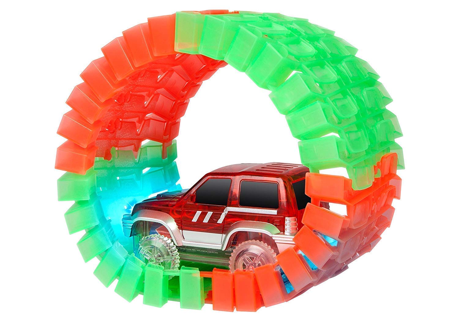 PANSHUB 220 PCs Race Car Set Toy Track Racer Car| 11 Feet-220 Pcs Bends, Flexes and Glows Long Flexible Tracks Modern Car Play Set for Kids (Multicolor) (220 PCs Car Magic Track Set) 3