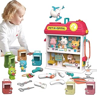 Hitish Pet Vet Toys Doctor Kit for Kids, Hospital Pretend Play Set Vet Clinic Toys with Light and Sound, Pet Care Playset Animal Grooming Toys Gifts for Girls Boys, Ages 3 and Up