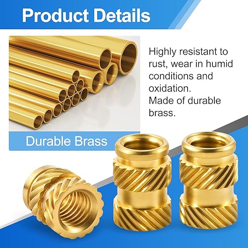 Miniatura 2 de Zruosiniy - Juego de 400 piezas de insertos roscados de latón de alta calidad, M2 M2.5 M3 M4 M5 M6, tuercas métricas moleteadas hembra, insertos de