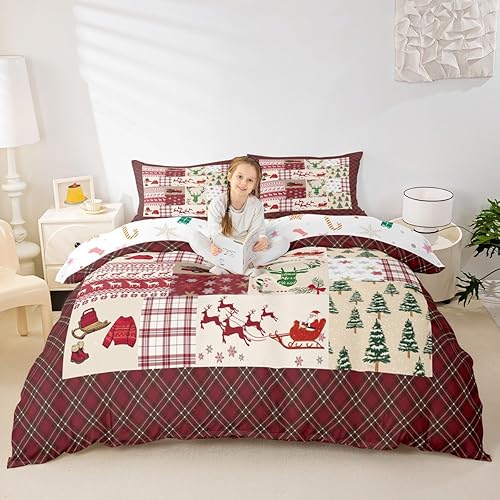 Miniatura 4 de Funda de edredón de Navidad, copos de nieve, ciervos, cuernos de Papá Noel, juego de ropa de cama King para niños, adolescentes y adultos, funda de