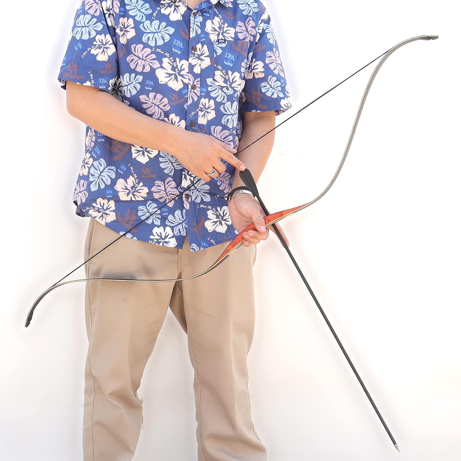 OBTOUTDOOR 51Inch Black Hunter Recurve Bow 20-55lbs Handmade Horsebow Woods for Archery Hunting Target Practice