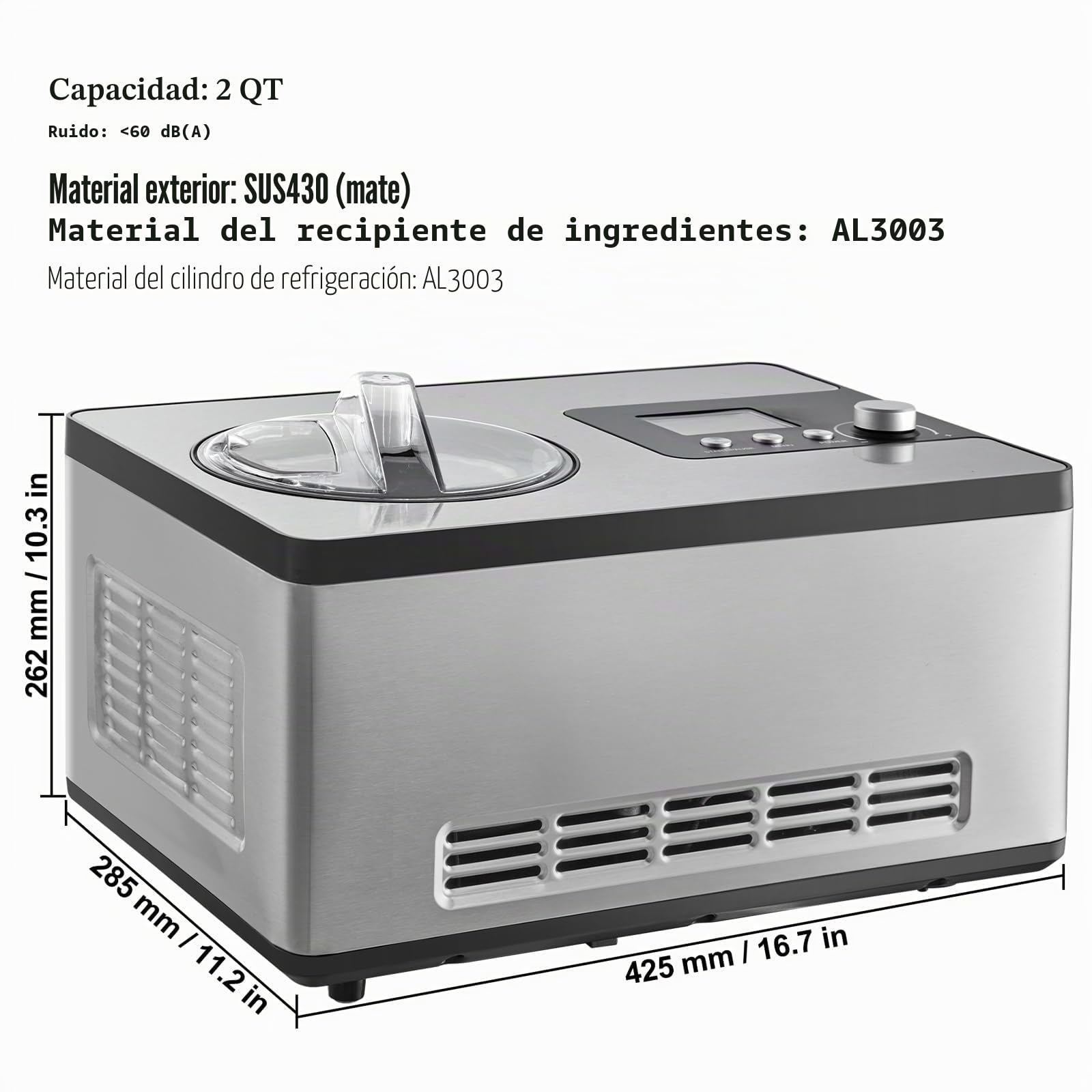 VEVOR Máquina Automática para Hacer Helados 2 L Heladera Profesional 180 W Máquina para Hacer Helados Eléctrica Pantalla LCD Preparación Rápida sin precongelación para Hacer Sorbetes de Yogur Helado