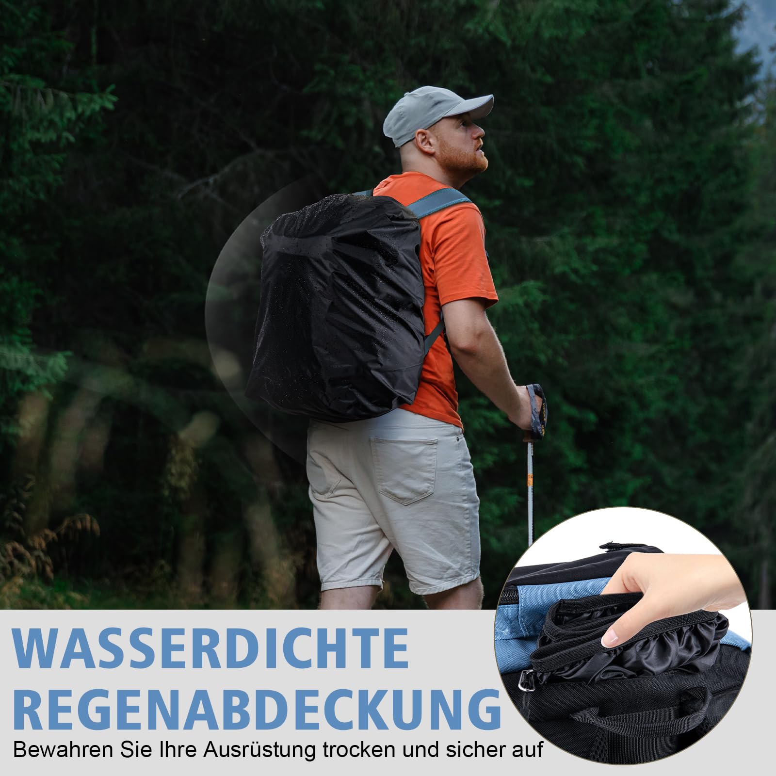 Goture Mochila de pesca con 4 cajas de cebo de pesca, mochila de 45 litros con dos soportes para cañas y protector de lluvia, tela Oxford 600D, bolsa impermeable para aparejos de pesca con