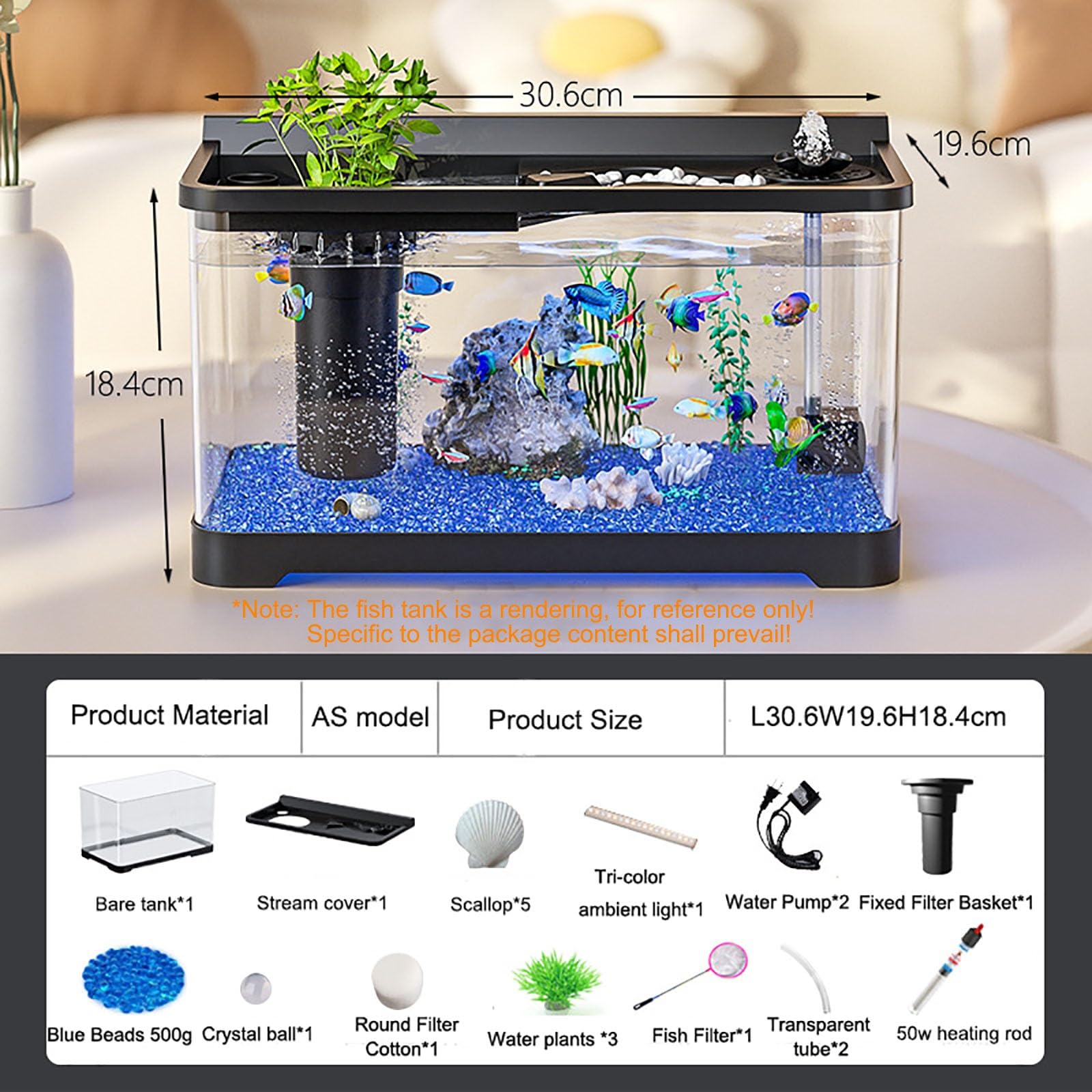 Aquarium avec Couvercle, Kit Complet avec Lampes LED, Pompe À Air, Système De Filtration - Décoration De Table D'aquarium pour Poisson Rouge Crevettes Betta Poisson Tortue(Small)
