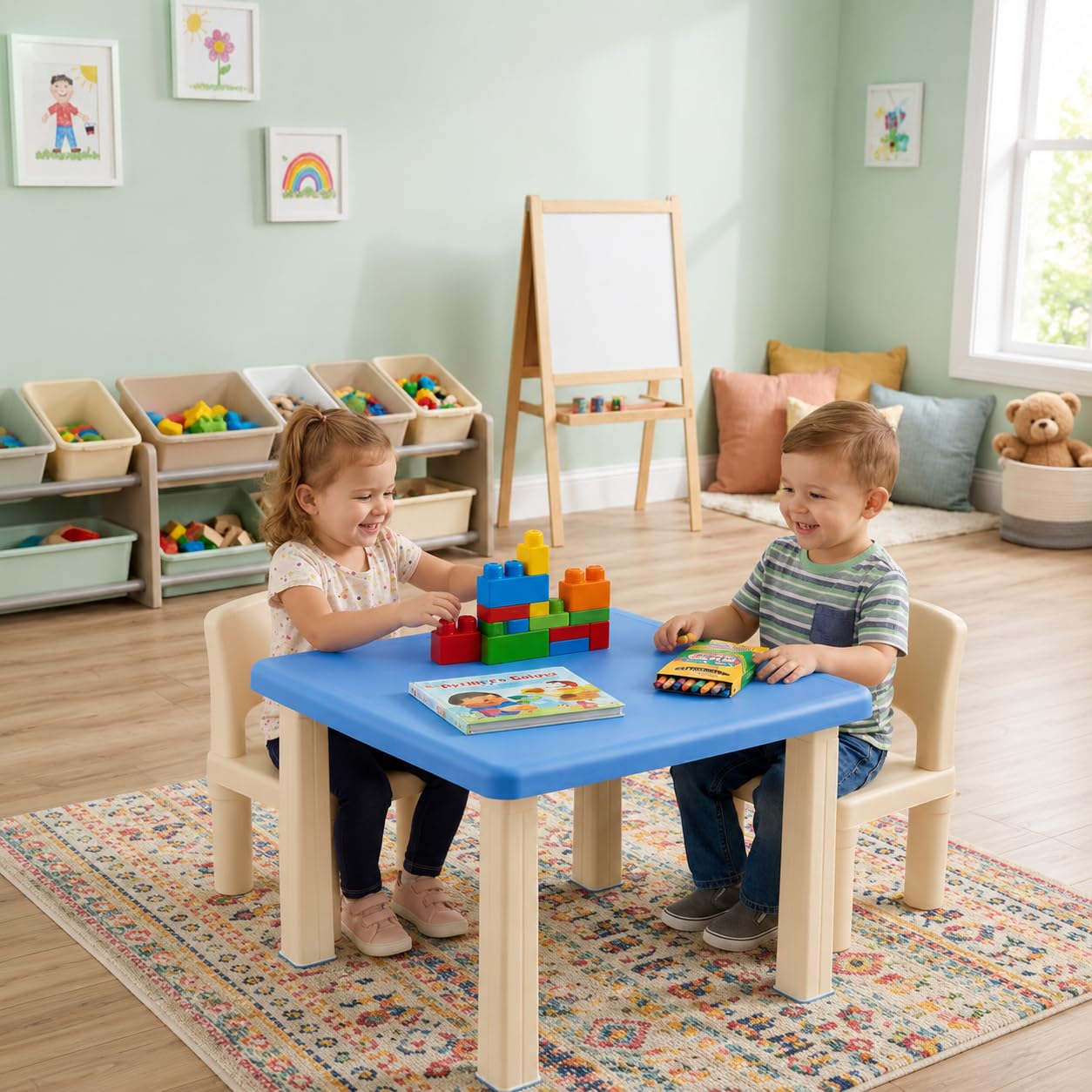 Plastic Strong and Durable Kids Table for Studying Dining Home Virgin Material Kids Table for 2 to 5 Years | Sustain Upto 100 KG (Blue Table)-image-29
