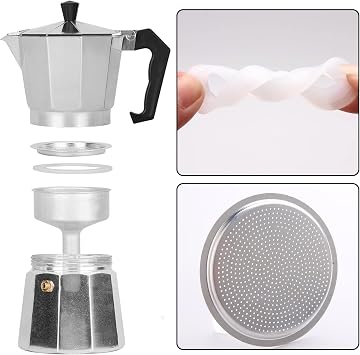 Gasket for 6 Cup Espresso Maker Moka Pot Accessories Gasket for Bialetti Seal, Food-Grade Silicone Gasket Replacement Seal for Coffee Makers 2 Filter and 4 Silicone Gasket for Stovetop Coffee Maker