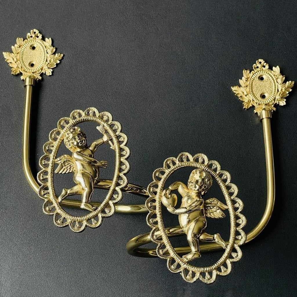 Hak do zasłon, mosiężny, uchwyt do zasłon, haki do zasłon, uchwyty do zasłon, urocze małe figurki aniołków, haki do zasłon na ścianę,Color-Set of 4