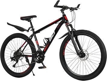 Mountain Bike, 24/26 Mountain Bike Unisex 21 Speed Full Suspension Bike With Dual Disc Brake, Mudguards for Adults Bikes