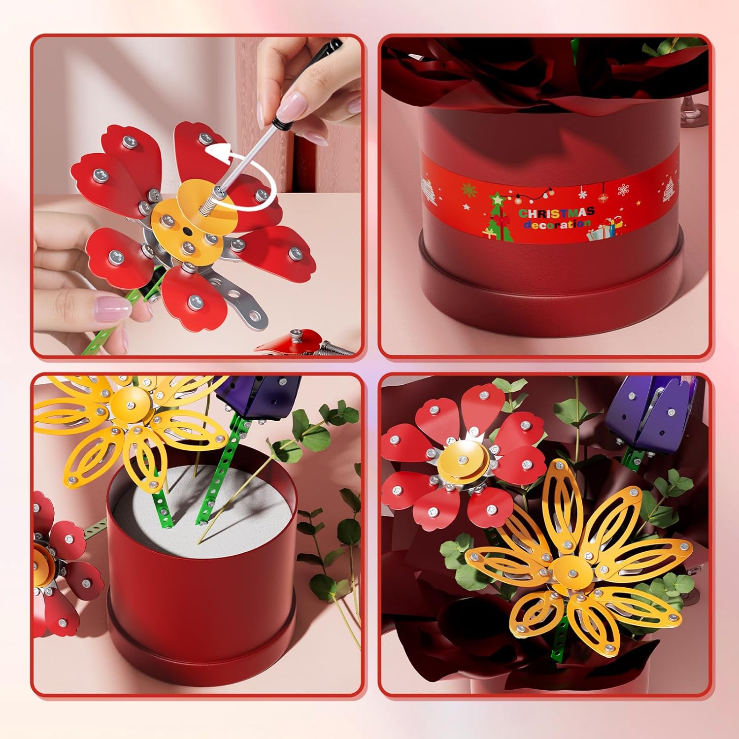 Flower Bouquet Building Kit, STEM Building Projects Toys for Boys Girls Ages 8-12, 227 Pcs DIY STEM Metal Model Assembly Build Flower Set Birthday Toys for Kids Adults 6 7 8 9 10 11 12 Years Old