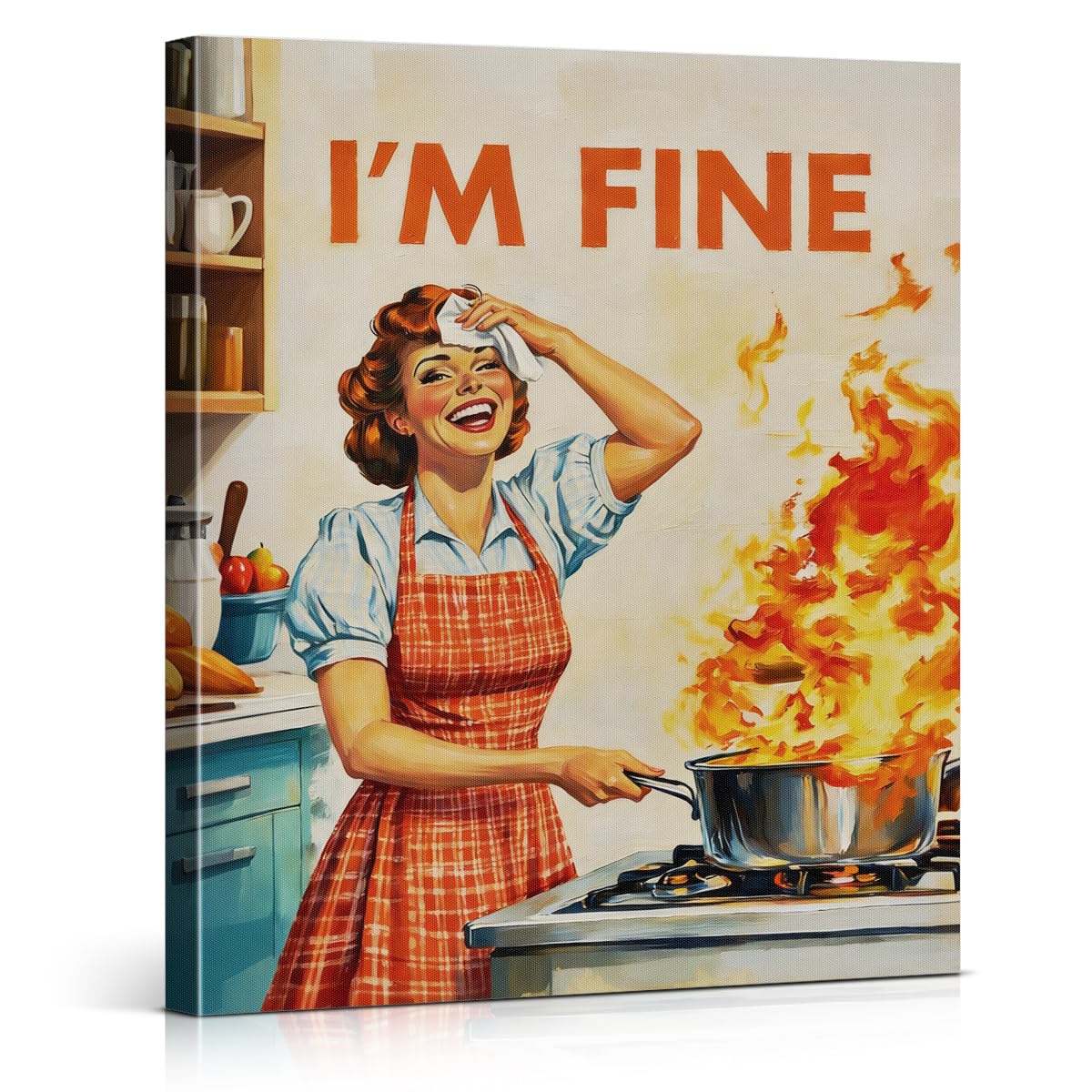 BIQRP Funny Kitchen Woman Wall Art Print - Cute I Am Fine Kitchen Wall Decor for Home Living