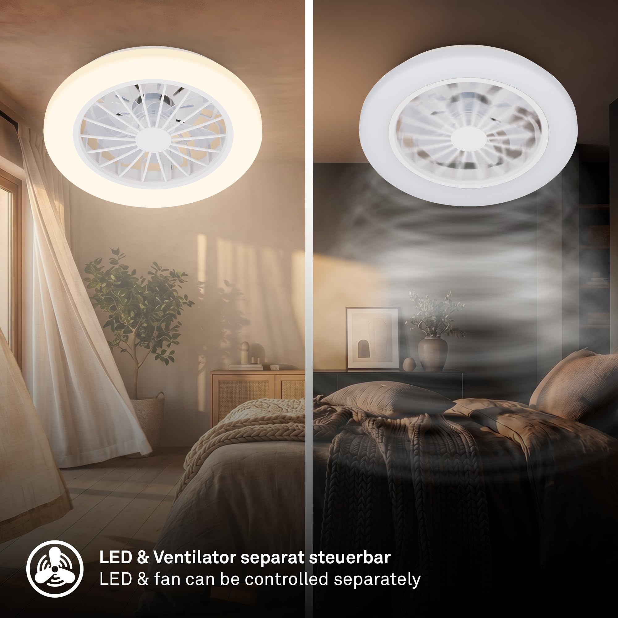 BRILONER LED Deckenventilator mit Beleuchtung, Fernbedienung, DC-Motor, 5 Geschwindigkeiten, CCT, Dimmbar, 38 cm, Weiß