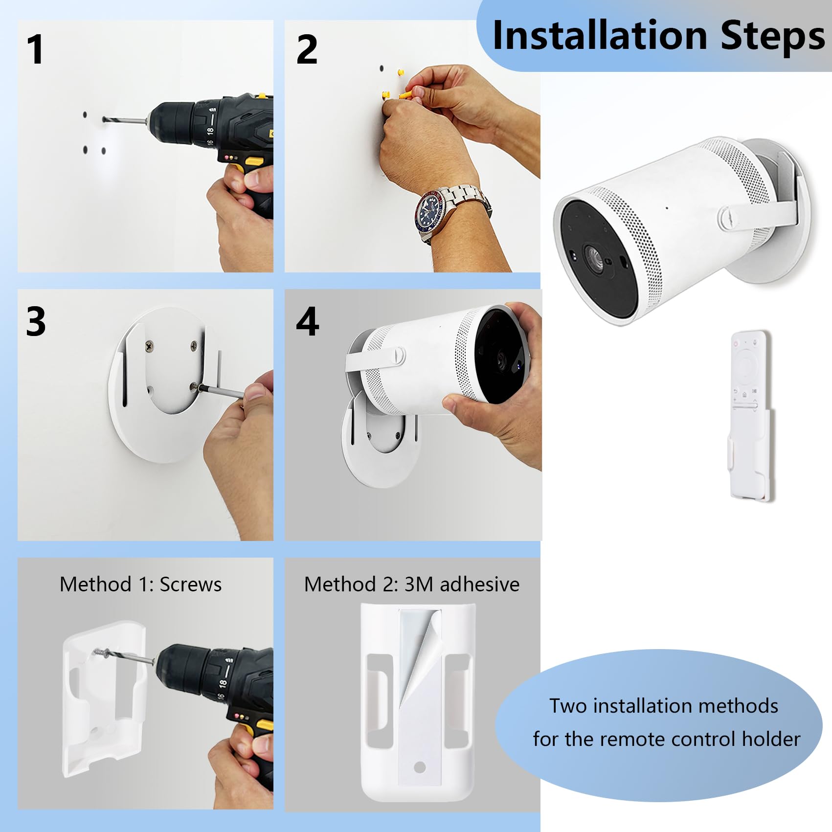 Soporte de pared de estilo libre compatible con Samsung Freestyle Proyector montaje en techo, Freestyle 2 accesorios soporte de montaje en pared, blanco (blanco)