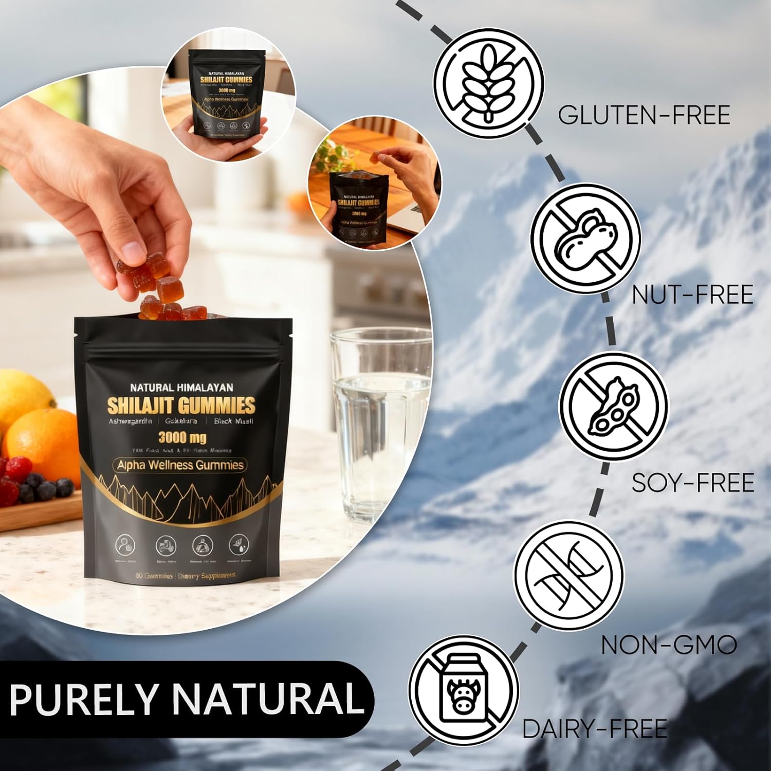 PuraNutra Natural Shilajit Gummies, Alpha Gummies with Ashwagandha, Gokshura | Fulvic Acid & 85+ Trace Minerals for Men, Women | Non-GMO | 60 Gummy (1) - Image 6