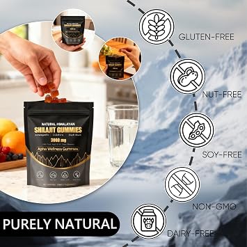 PuraNutra Natural Shilajit Gummies, Alpha Gummies with Ashwagandha, Gokshura | Fulvic Acid & 85+ Trace Minerals for Men, Women | Non-GMO | 60 Gummy (1)