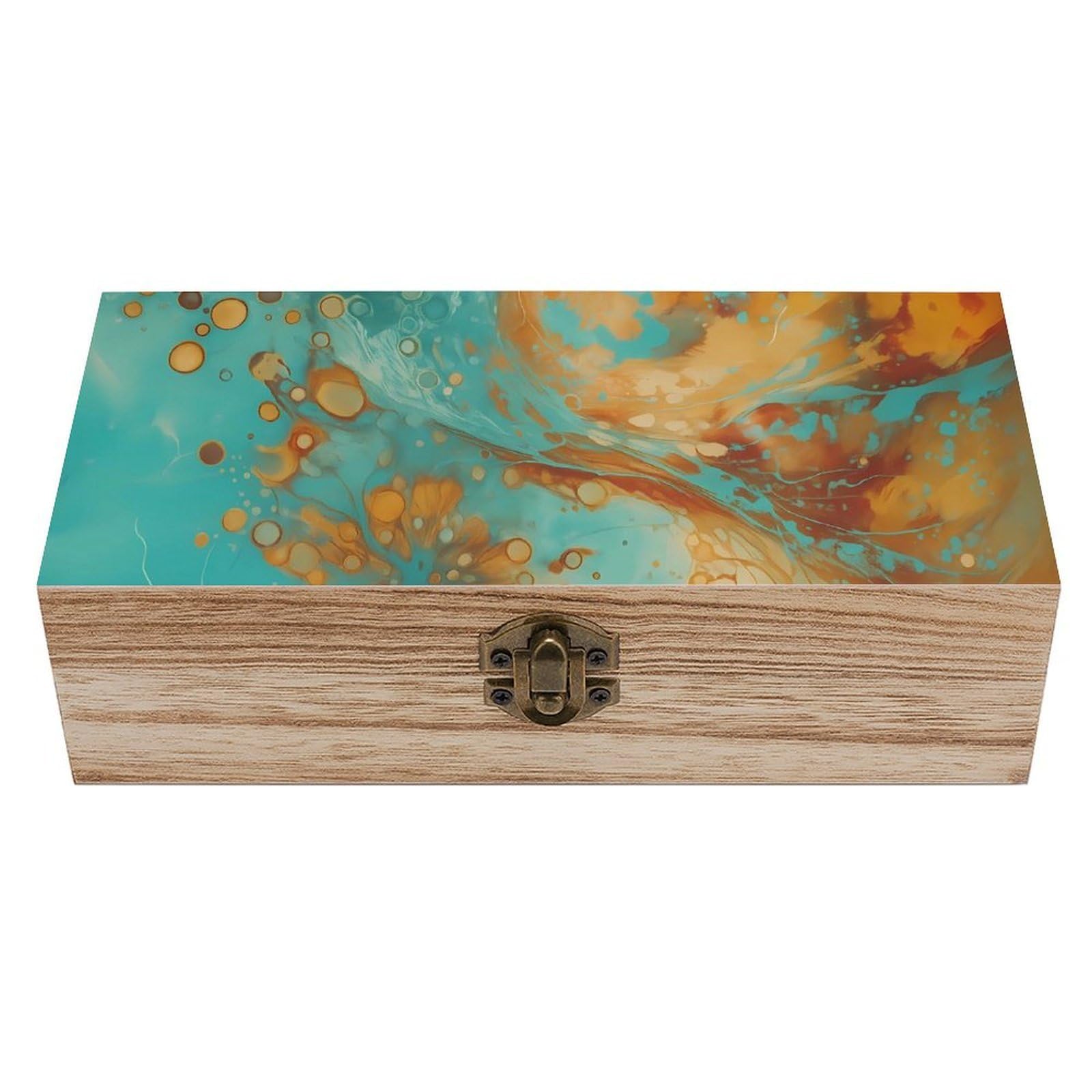 HLBSDM Teal Orange Abstract Fusion Retro Wooden Storage Box Jewelry Art Gift Boxs Decorative Keepsake Boxes