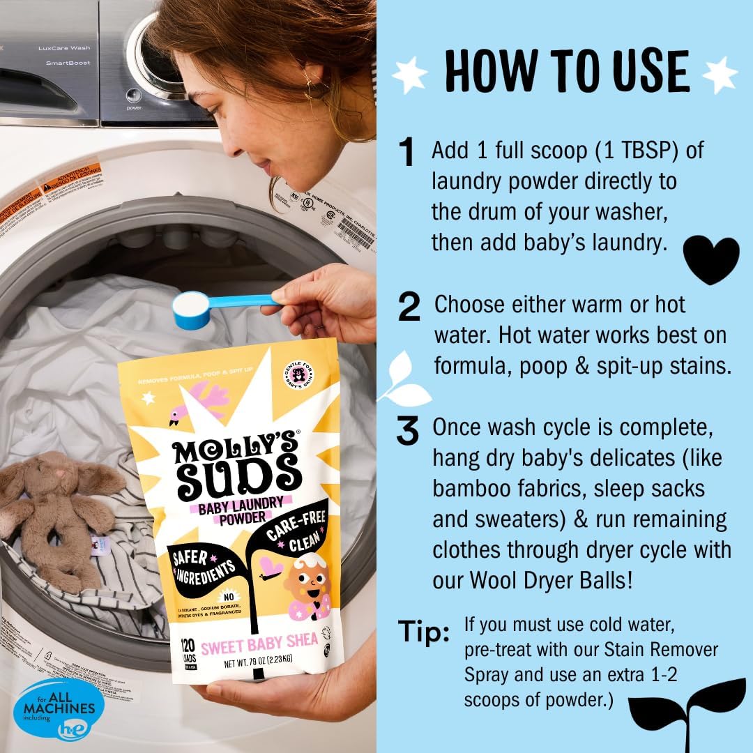 Molly's Suds Baby Laundry Detergent Powder | Removes Formula, Poop & Spit-Up Stains | Extra Gentle for Newborns (Fragrance Free) - Image 5