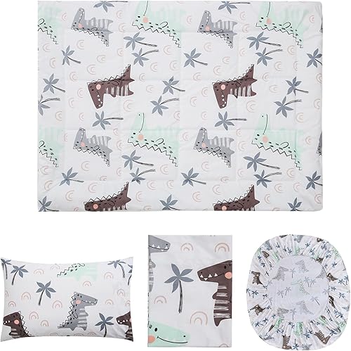Miniatura 4 de JSD Juego de ropa de cama de dinosaurio de 4 piezas, juego de edredón de microfibra para niñas y niños, incluye sábana encimera, sábana bajera,