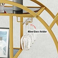 Vista 3 de Carrito de bar, carrito de servicio de barra dorada de 3 niveles mejorado con soporte de vidrio y ruedas, carrito de barra redonda con mango