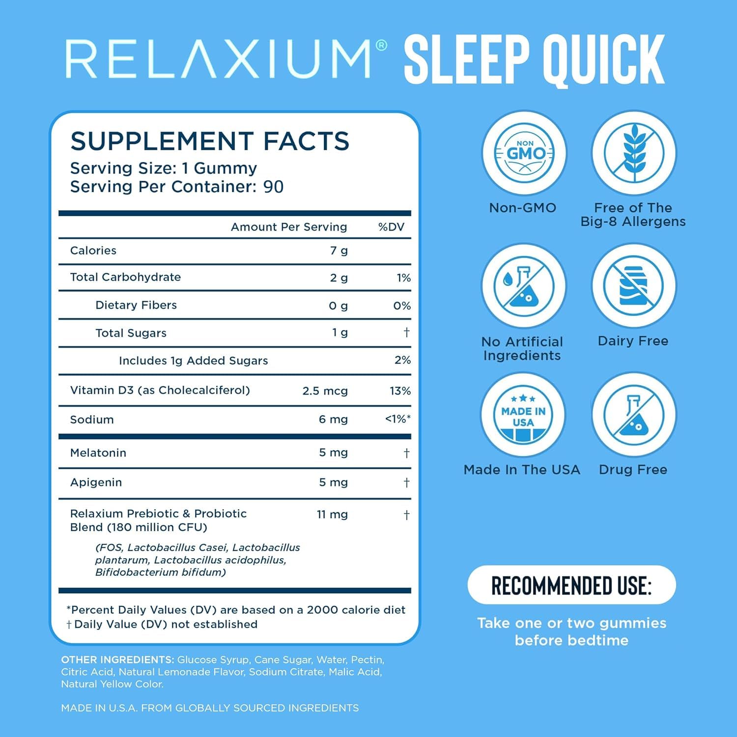 Relaxium SleepQuick Gummies, Sleep Aid, 5 mg Melatonin, D-3, Lemon, 90ct — Amazon image 3