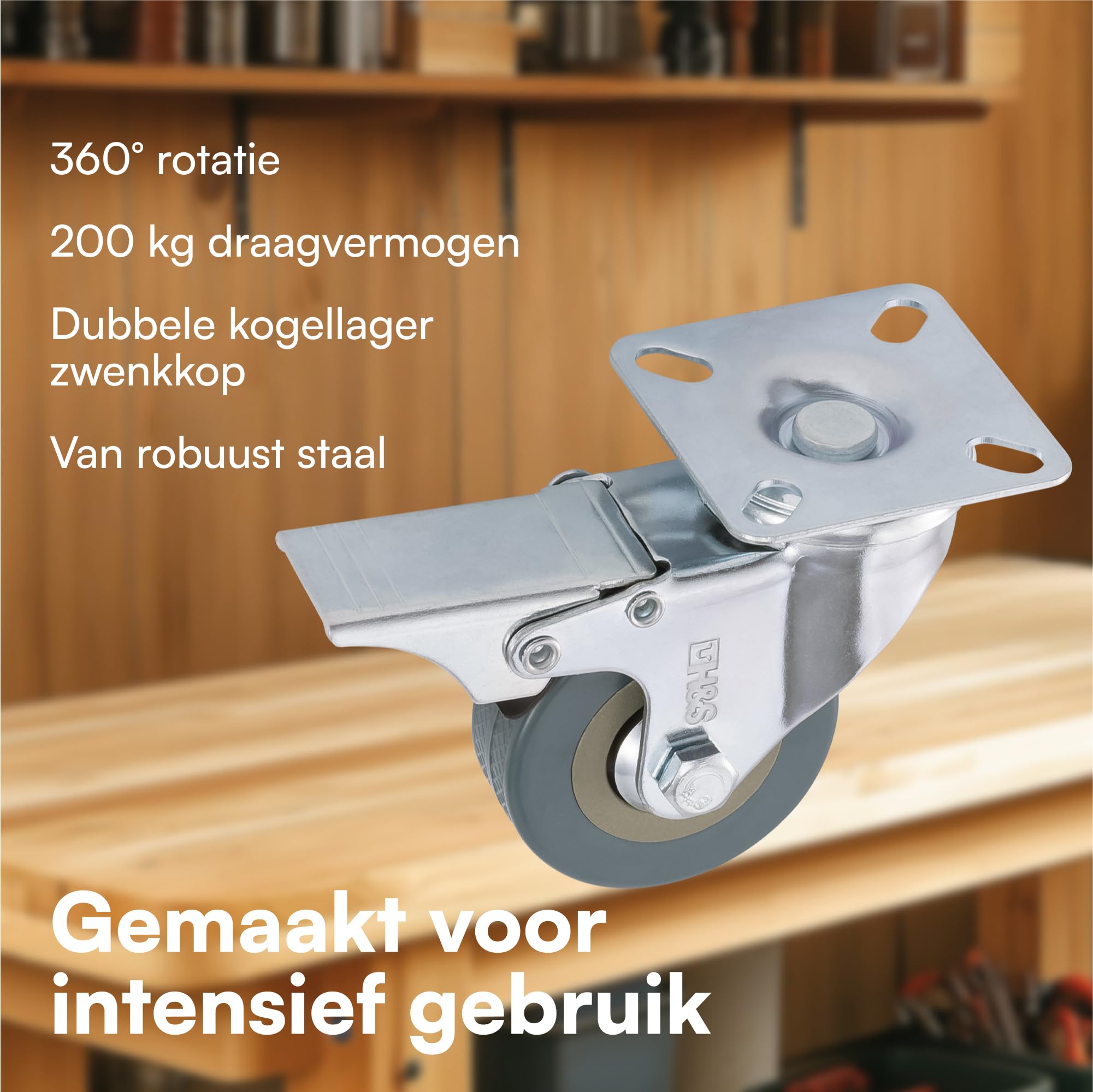 4 x Zwenkwielen, Meubelwielen, Wielen met Rem, L-montageplaat 25mm Geschikt voor meubels, bloemstandaards, ledikanten(25 mm