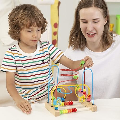 Miniatura 5 de Lewo laberinto de madera circular con cuentas para bebés niños y niñas