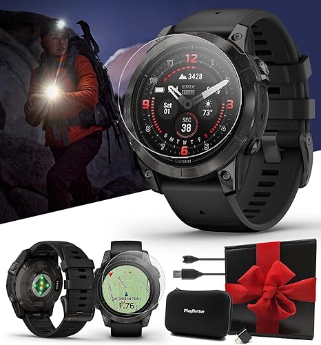 PlayBetter Garmin epix Pro (Gen 2) Sapphire (gris carbón DLC/negro, 1.850 in) con caja de regalo de reloj GPS para exteriores, pantalla AMOLED y