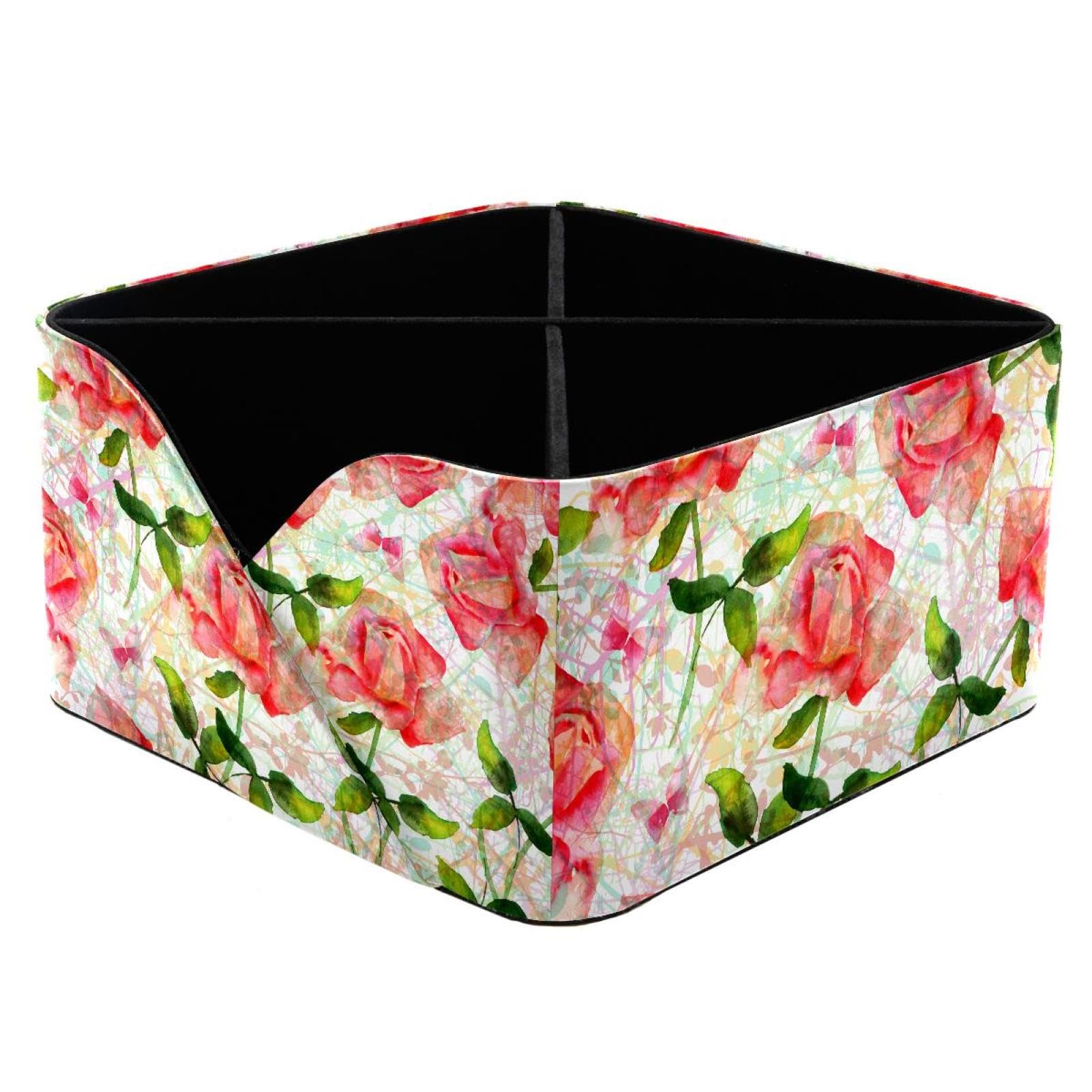 KengjuTesu Blooming Roses and Butterflies Desktop Organizer Pen Holder, Rectangular Pencil Cup for Office, Study and Makeup Stations