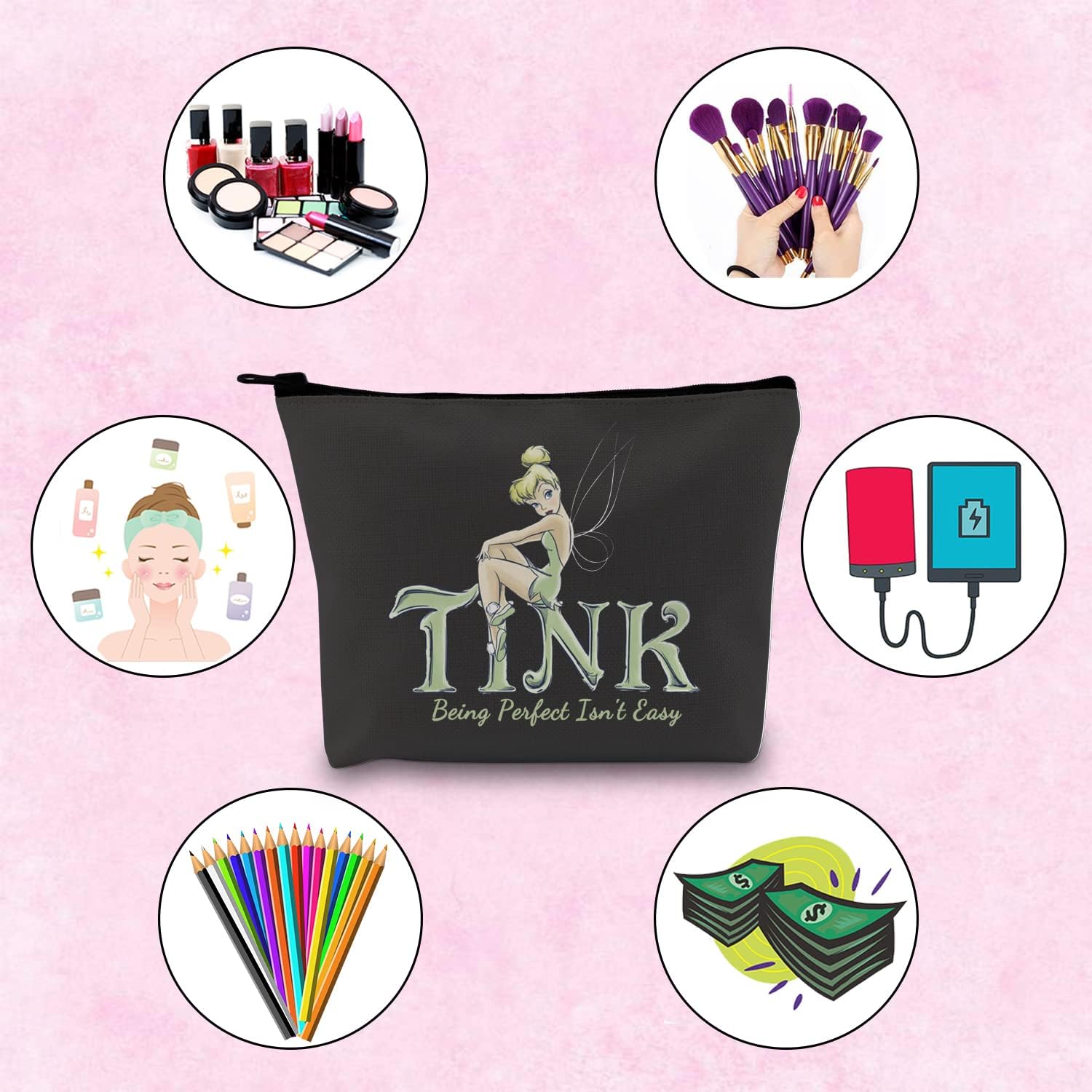TSOTMO Fairytale Fans Makeup Bag Tink Being Perfect Isn’s Easy Bag Movie Merchandise Makeup Bag (TINK Being) - Image 4