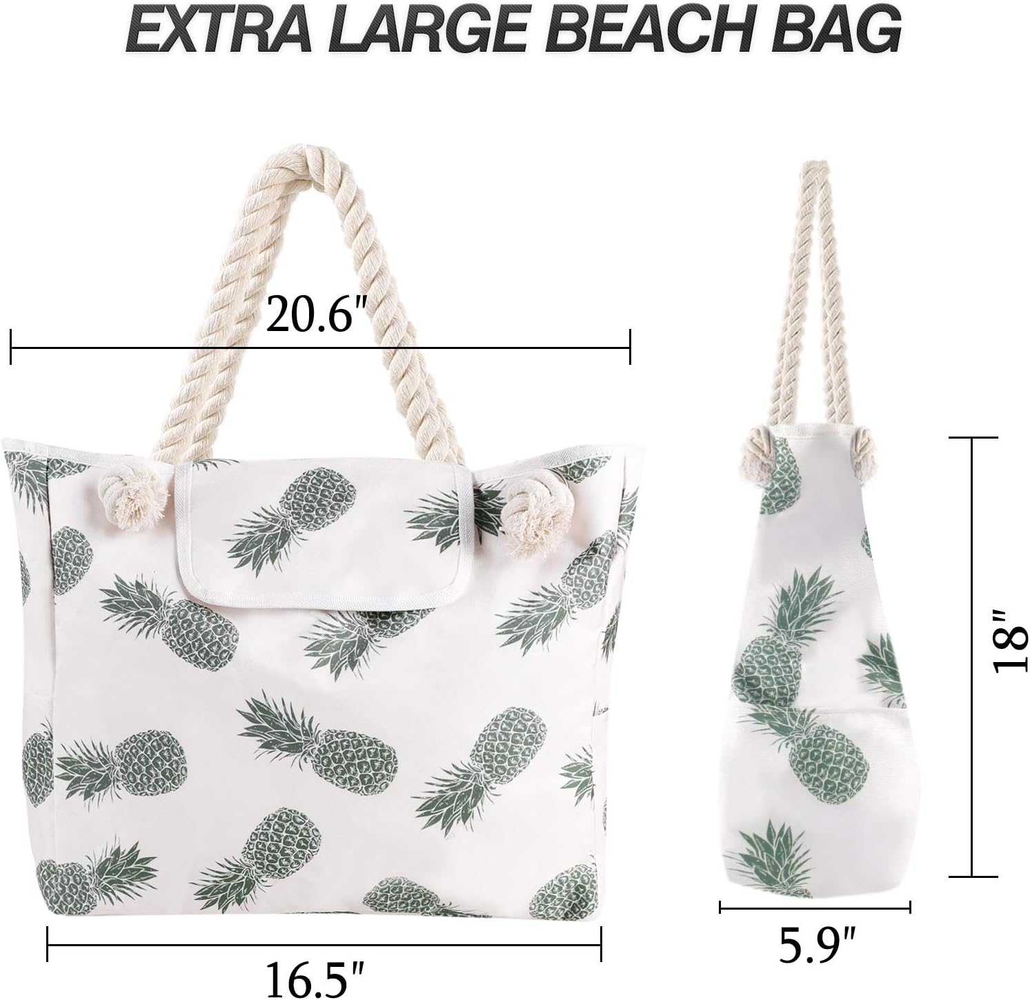 Genovega Extra Large Waterproof Canvas Beach Bag with 4 Inner Pockets for Travel, Gym, Swim and Beach Holiday