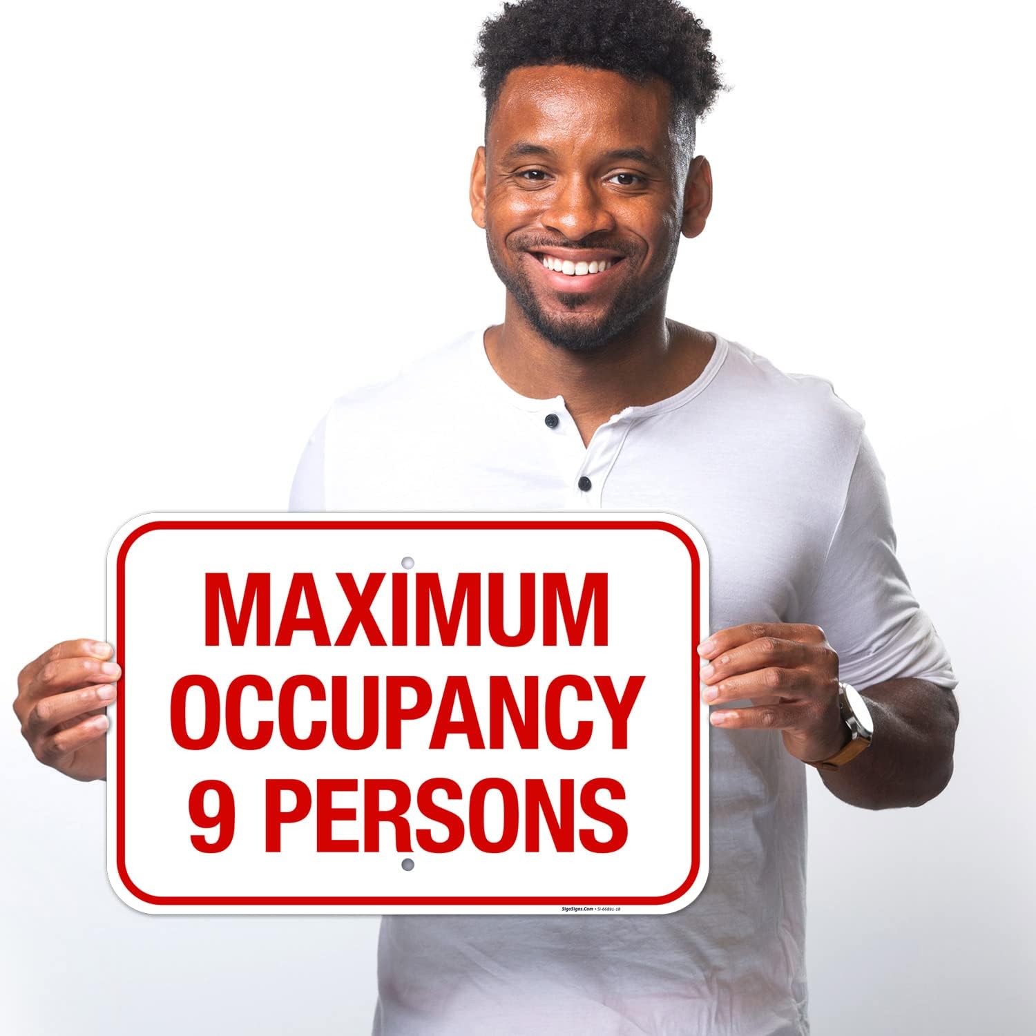 Maximum Occupancy Persons 9 Sign, 12x18 Inches, Rust Free .063 Aluminum, Fade Resistant, Made in USA