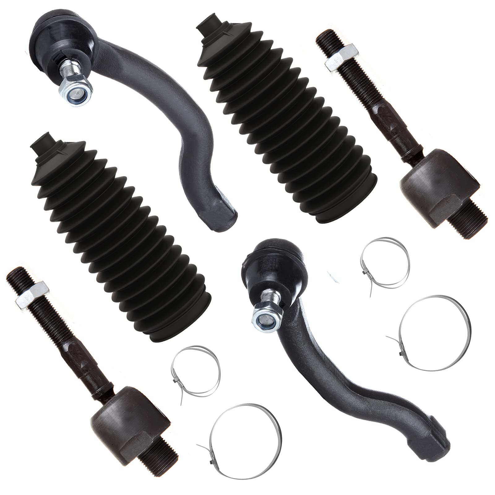 6-Piece Tie Rod End Kit For Acura TSX & Honda Accord (2003-2008) - Inner & Outer Set W/ Boots