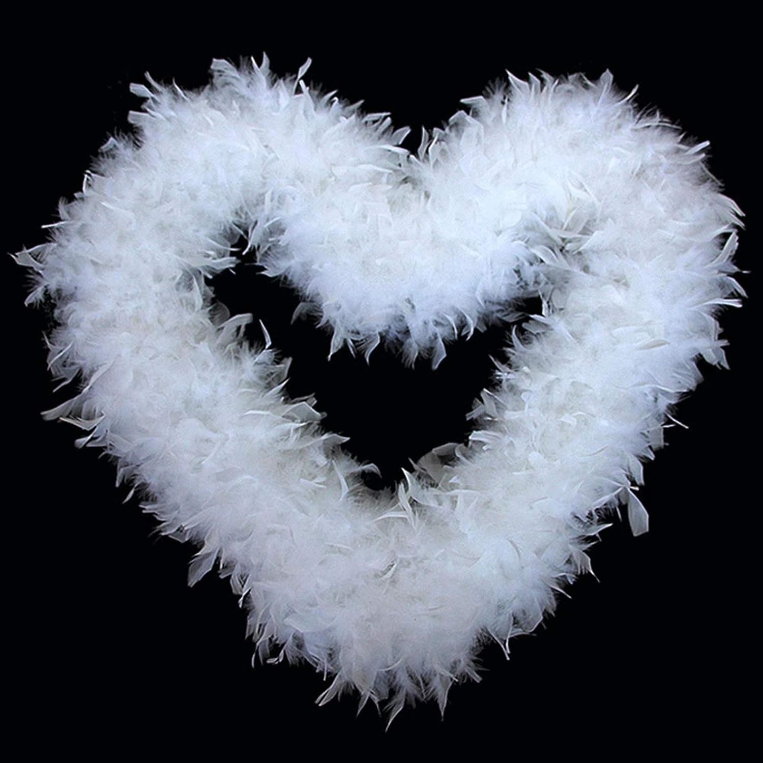 Women Natural Fluffy Neck Warmer Scarf Wrap Environmental Hypoallergenic White Feather Boa 2 Yards Long (72inches)(White)