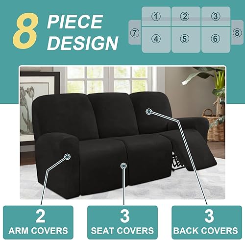 Miniatura 2 de Fundas de terciopelo para sofá reclinable de 8 piezas de 3 plazas para sofá reclinable de 3 plazas, fundas elásticas para sofá reclinable, fundas