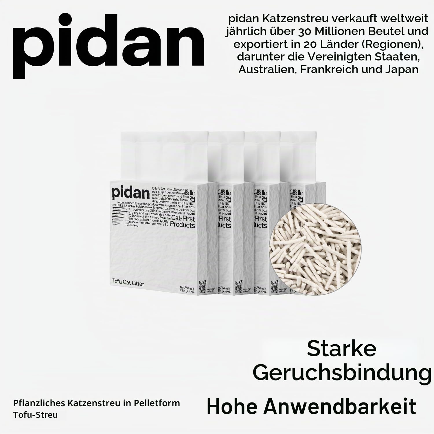 pidan Tofu Katzenstreu 4,8kg (2 Beutel), Klumpend, Spülbar, Ultra Saugfähig Und Schnell Trocknend, 100% Natürliche Inhaltsstoffe, Löslichkeit In Wasser, Wirklich Staubfrei, Weniger Streuung