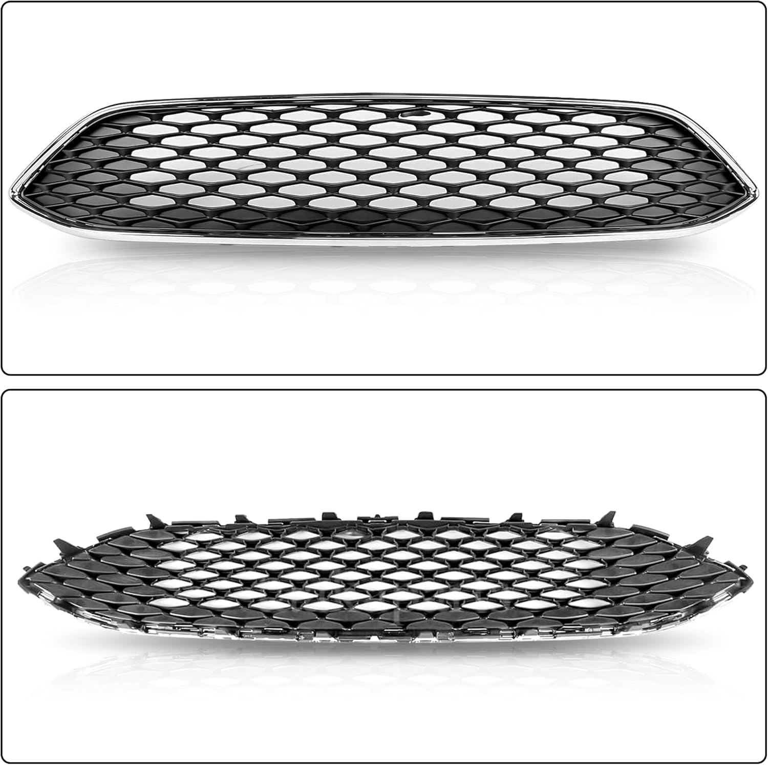 Front Upper Grill Honeycomb Style Grille Black With Chrome Compatible With 2015-2018 Ford Focus S SE F1EZ8200A