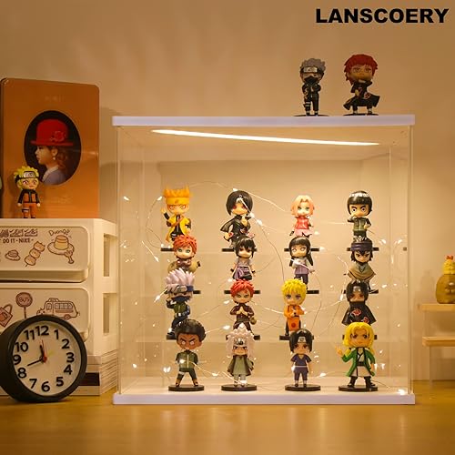 Miniatura 3 de LANSCOERY Vitrina acrílica con luz LED, organización transparente de 4 niveles, caja de exhibición blanca a prueba de polvo, escaparate exclusivo