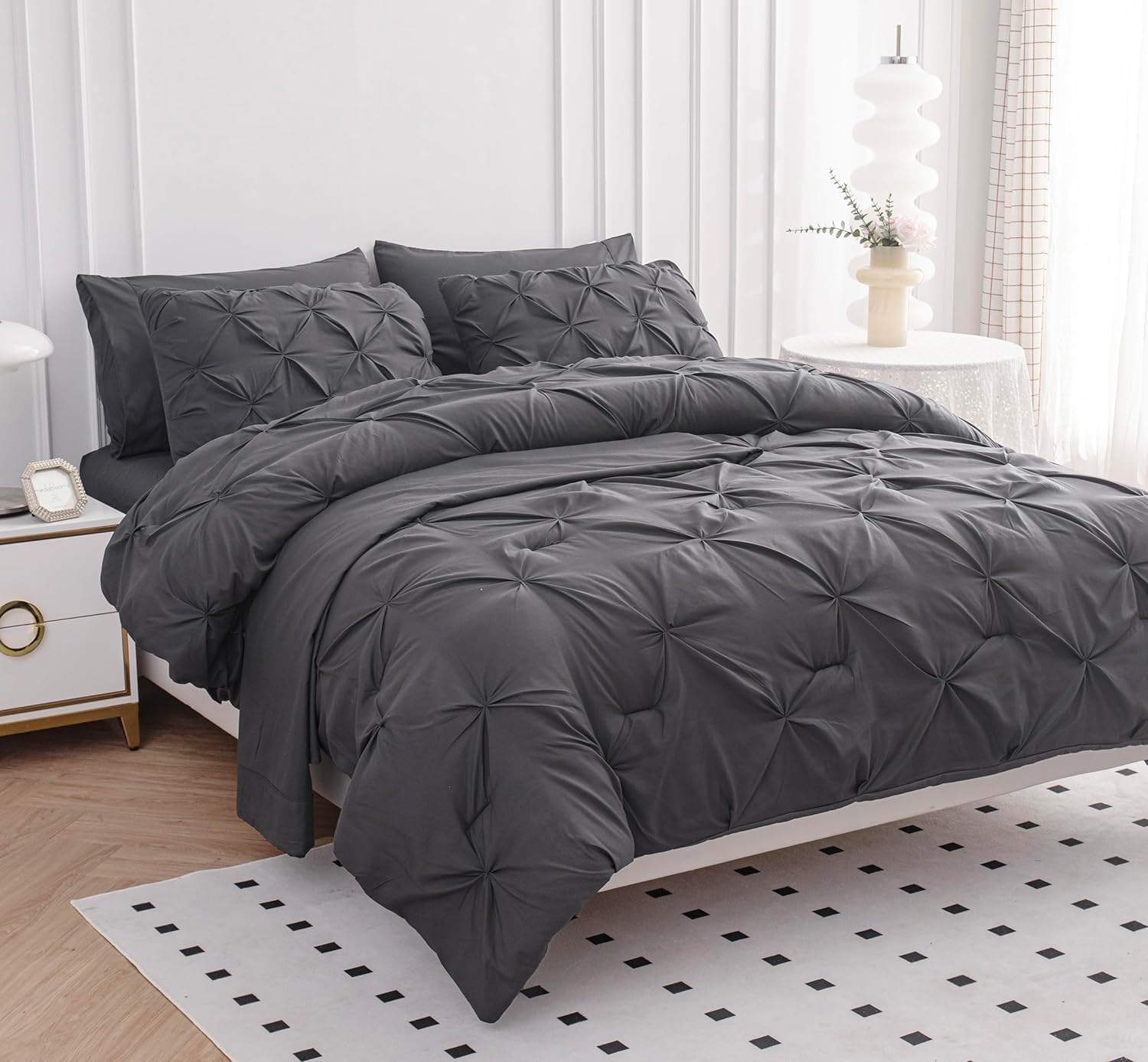 Elephant Grey RVShortQueen Comforter Set 7 Piece Pinch Pleated Bed in a Bag