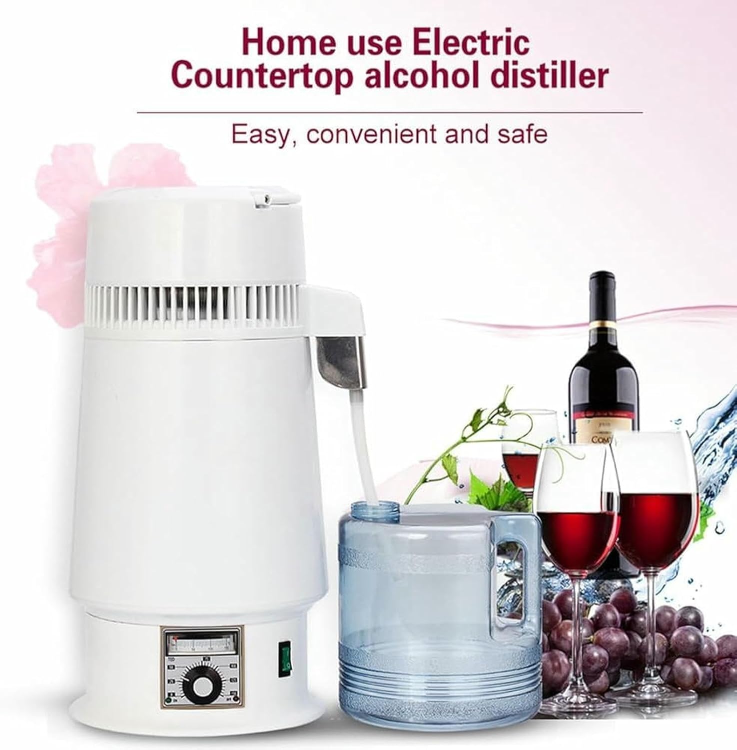 4L Water Distiller, Electric Countertop Alcohol Distiller1L/H Home Pure Water Alcohol Distiller Filter Machine, Stainless Steel Inner, Adjustable Temperature, Overheat Protection