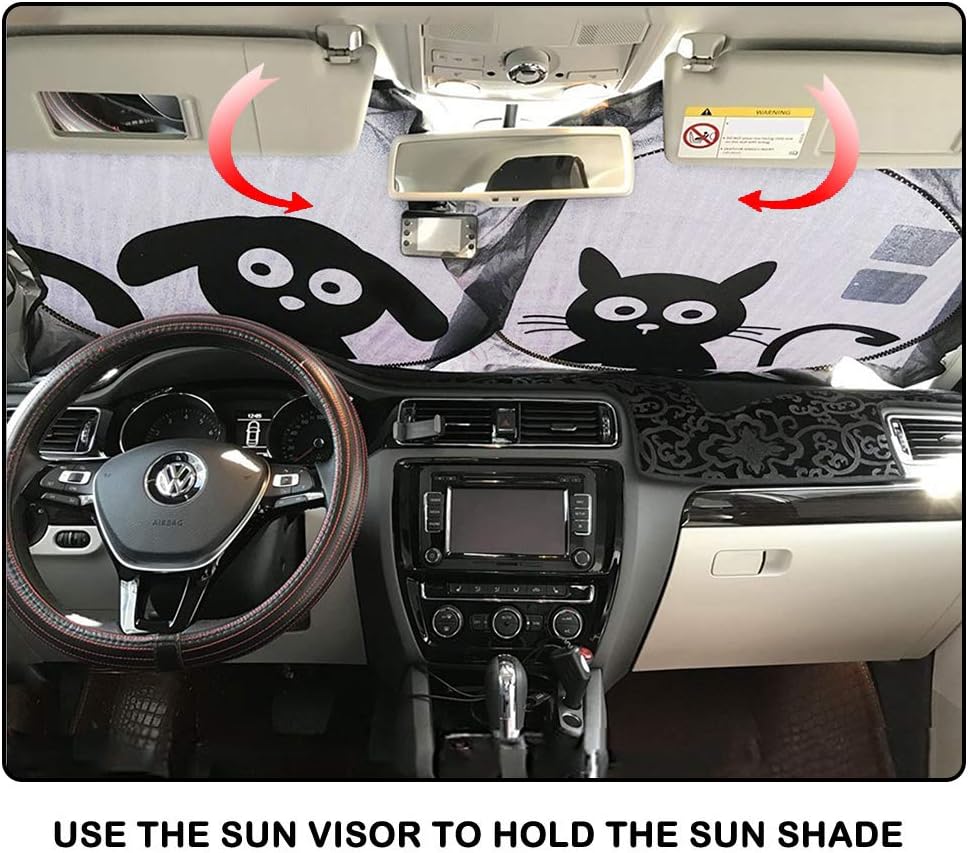 Window Shades for Car,2win2buy Folding Windshield Sun Shade Black Silver Auto One Piece, Pop-up Design Car Sun Shade. Reflective Silver Nylon Car Windshield Front Windscreen