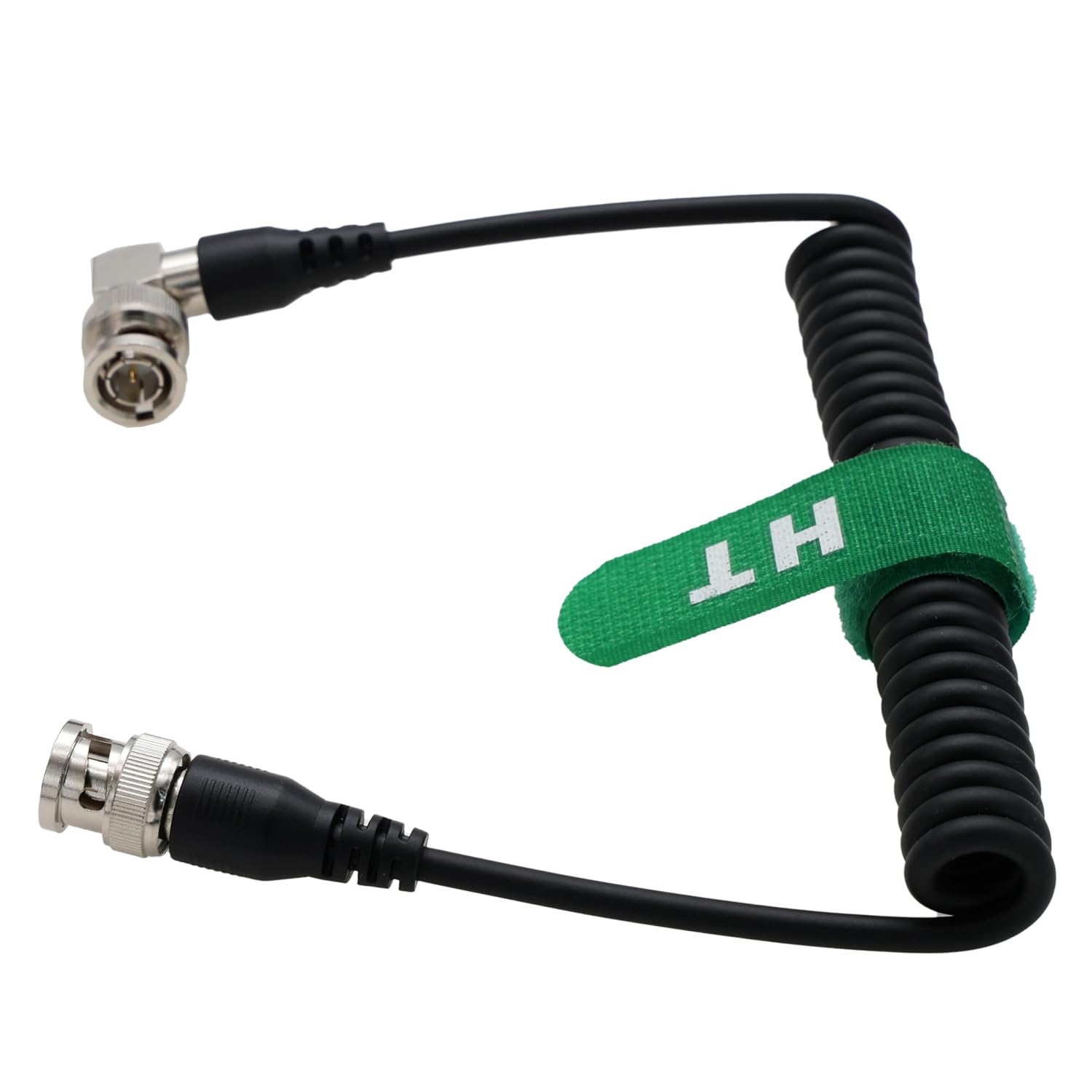 3G HD SDI BNC Coiled Cable for Atomos SmallHD Blackmagic Video Assist Teradek Hollyland Feelworld Portkeys Monitor Sony Alexa Camera Transmission, Right Angle Straight BNC