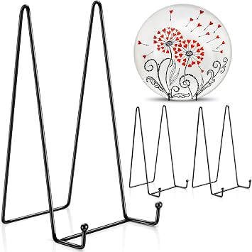4 Pack 10 Inch Metal Plate Stands for Display, Matte Black Picture Frame Holder, Decorative Easel for Display Tabletop, Decorative Platter, Photo Easel