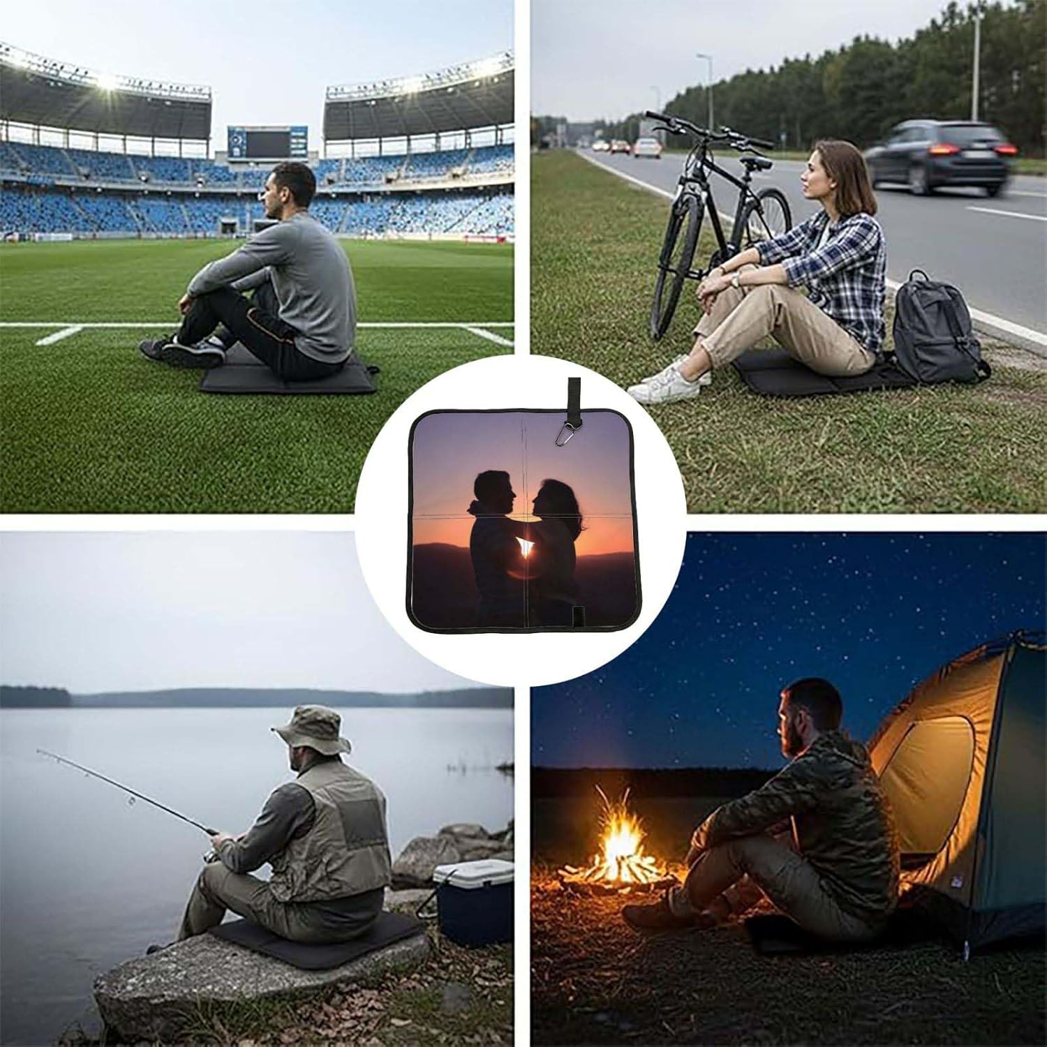 Custom Sit Pad Outdoor Sitting Mat Foldable Customized Photo Logo Text 15.8 Inch Waterproof Portable Seat Cushion for Camping Hiking Picnic Beach