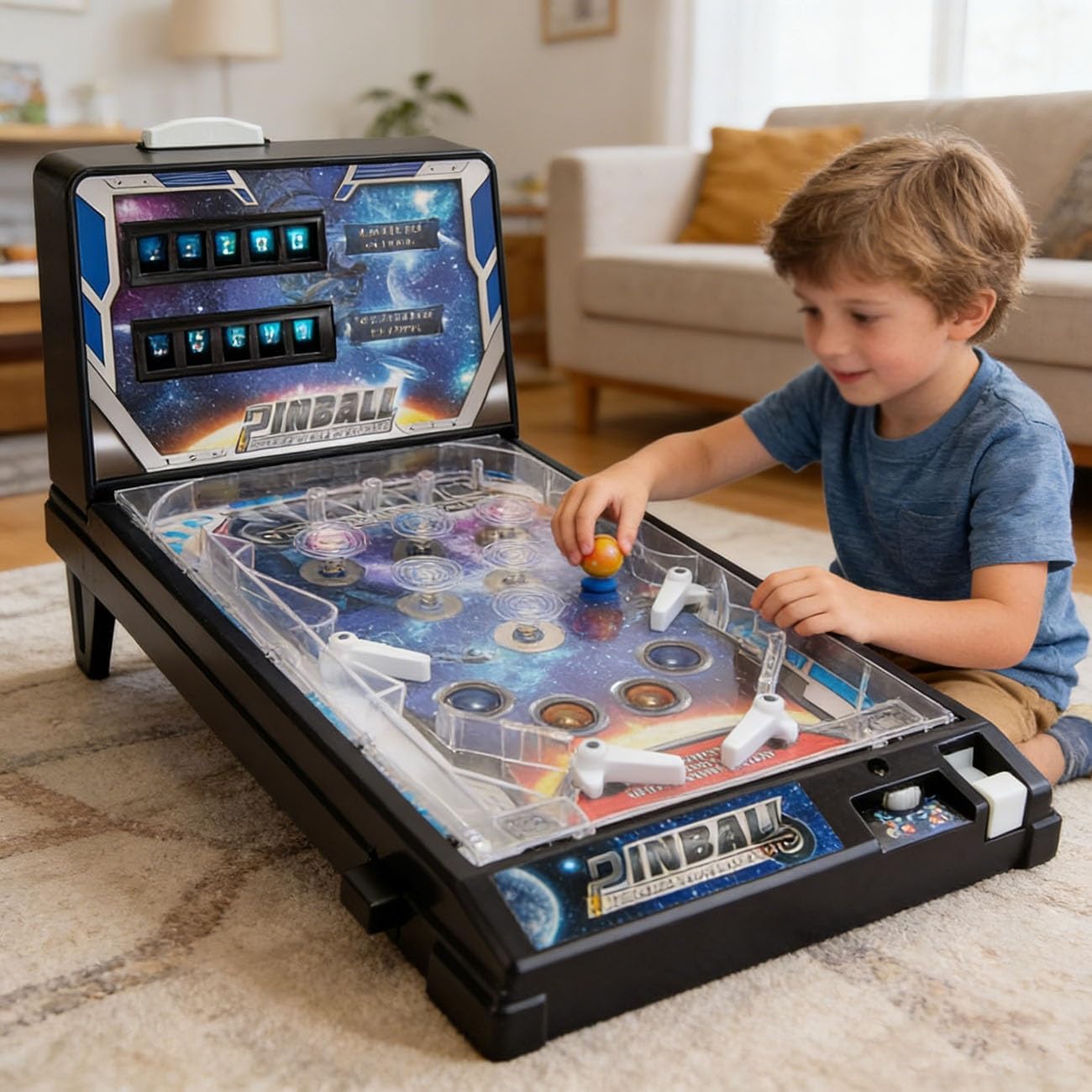 LED Pinball Machine for Adults, Retro Electronic Tabletop Pinball Toy with Lights Sounds and Scoreboard, Portable Desktop Ball Shooting Toy for Kids