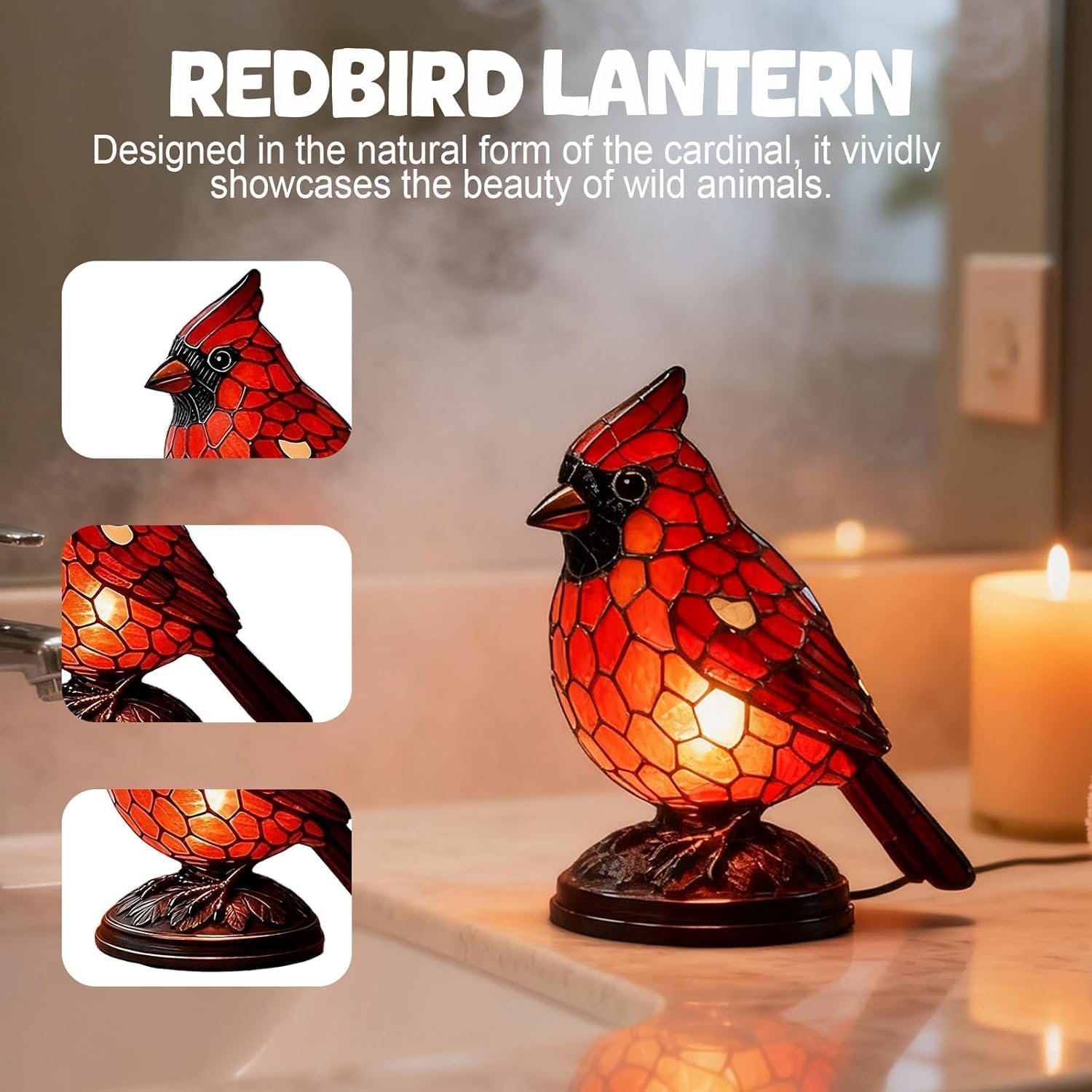 Red Cardinal Lamp, Resin Birds Night Light, Red Resin Birds Desk Light for Bedroom Living Room, Office