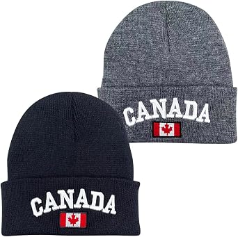 2 Pcs Canada Maple Leaf Beanie Hats Embroidered Canada Flag Beanie Hat Canadian Themed Winter Warm Patriotic Knit Cap
