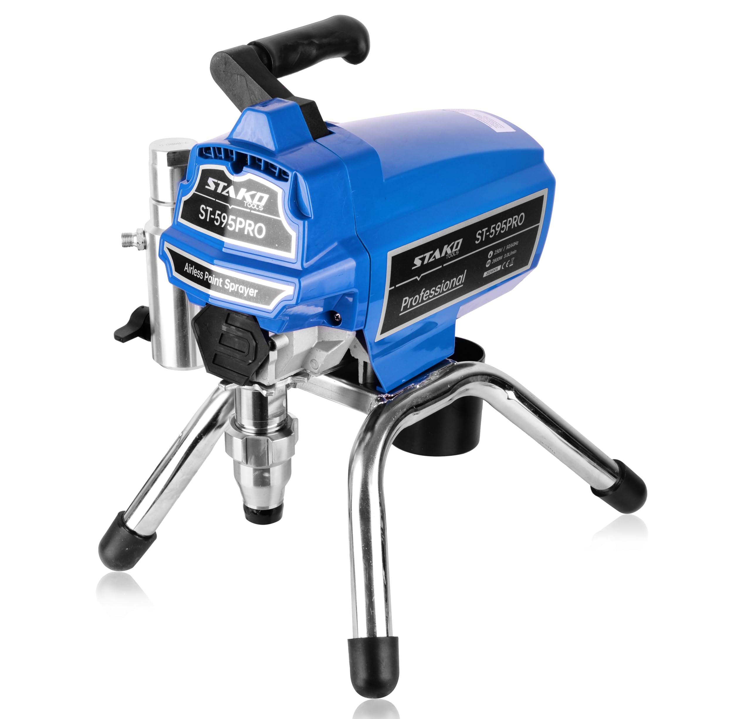 STAKO ST-595PRO Airless Farbspritzgerät 2800 W – 220 bar, 3 L/min – Hydrodynamisches Farbsprühsystem für 30.000 m²/J – Spritzpistole + 15 m Schlauch + Verlängerung – Für Innen & Außen, Wasser-/Lösemit