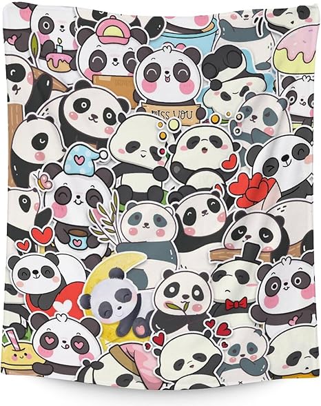 Panda Blanket Gifts - 50"x60" Cute Throw Blanket for Kids, Adults - Black Soft Fuzzy Blankets for Bed, Couch & Living Room