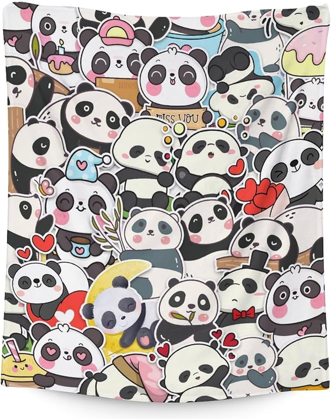 Panda Blanket Gifts - 50"x60" Cute Throw Blanket for Kids, Adults - Black Soft Fuzzy Blankets for Bed, Couch & Living Room