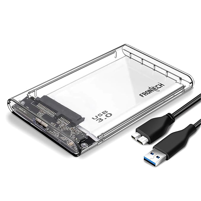 Frontech 2.5 Inch SATA SSD/HDD Enclosure with Transparent Case, USB 3.0, High-Speed Data Transfer, Tool-Free Installation, Supports Up to 6TB (NC-0034)