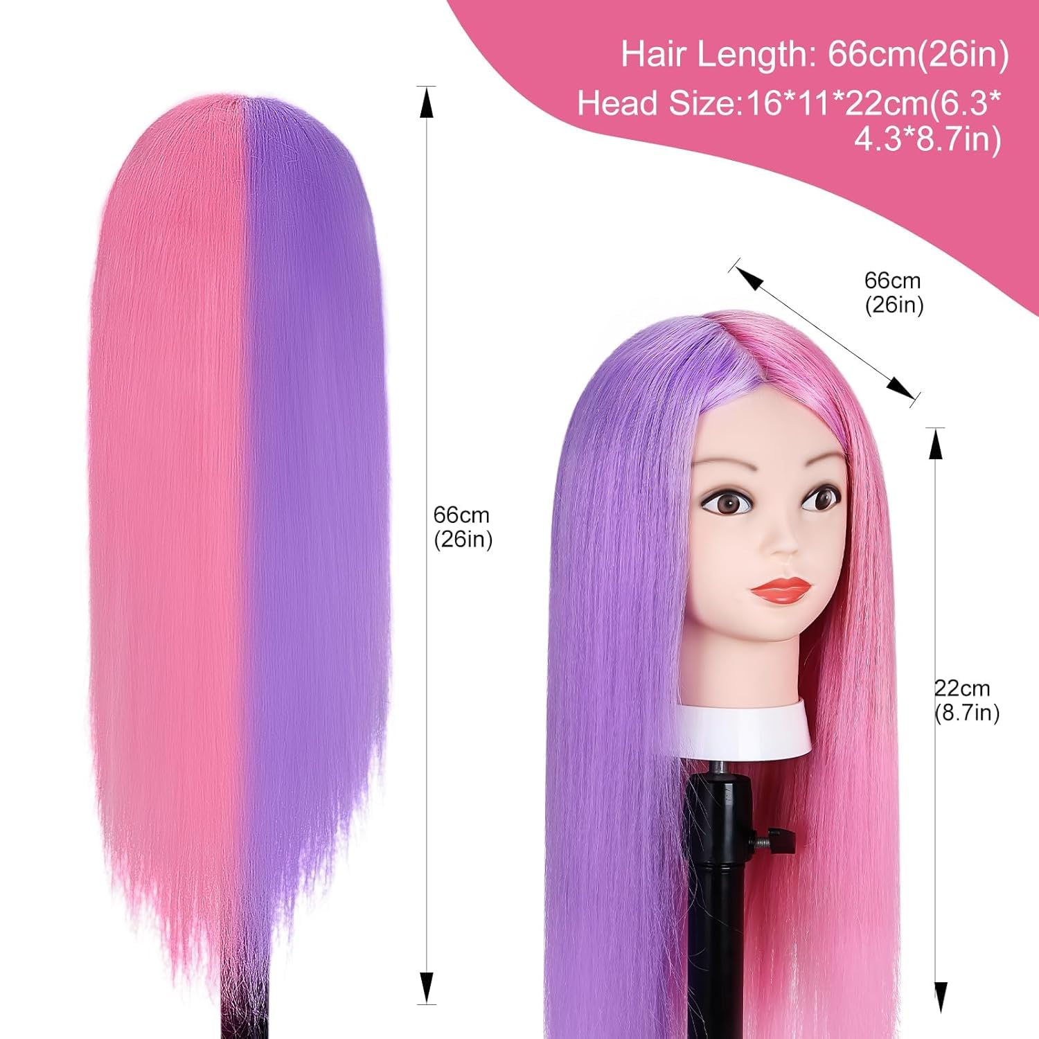 Testa Studio Manichini, TopDirect 66cm/26" Capelli Colorati Parrucchiere Cosmetologia Formazione Manichino Pratica Modello con Morsetto & DIY Accessori per Capelli
